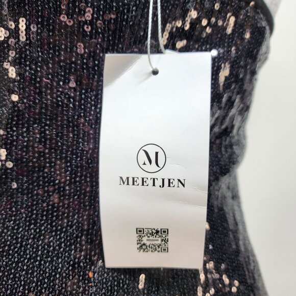Black Sequin Sleeveless Cocktail Mini Dress WOMENS By Meetjen Size M - Picture 3 of 12